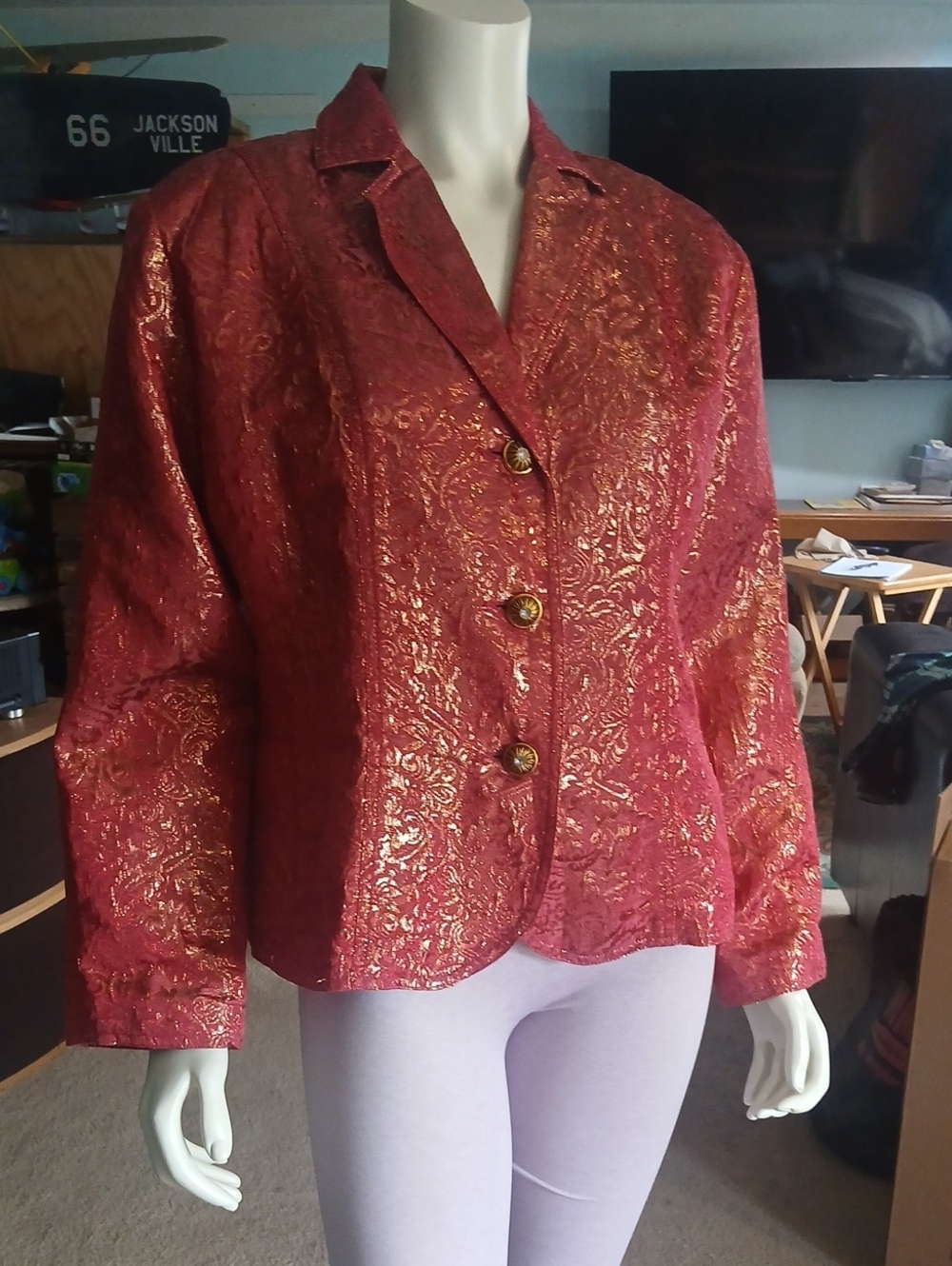 Nwt Erin London Brocade Shiny Red/ Gold  Blazer